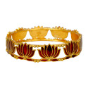 Matte Gold Plated Lotus Enamel Bangle