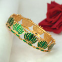 Matte Gold Plated Lotus Enamel Bangle