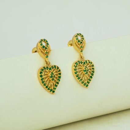 Emerald Stone Gold Plated Heart Drop Earrings for Girls