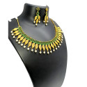 Charming Ruby Emerald Pearl Gold Plated Necklace Set