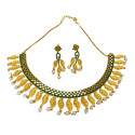 Charming Ruby Emerald Pearl Gold Plated Necklace Set