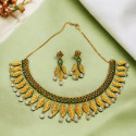 Charming Ruby Emerald Pearl Gold Plated Necklace Set