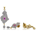 Enchanting Ruby American Diamond Paisley Pendant Set